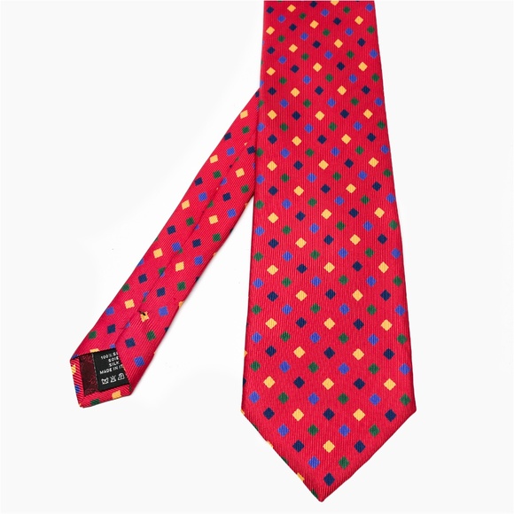 VERSACE Geometric Motif Silk Tie in Red/Mulitcolour - Picture 3 of 6